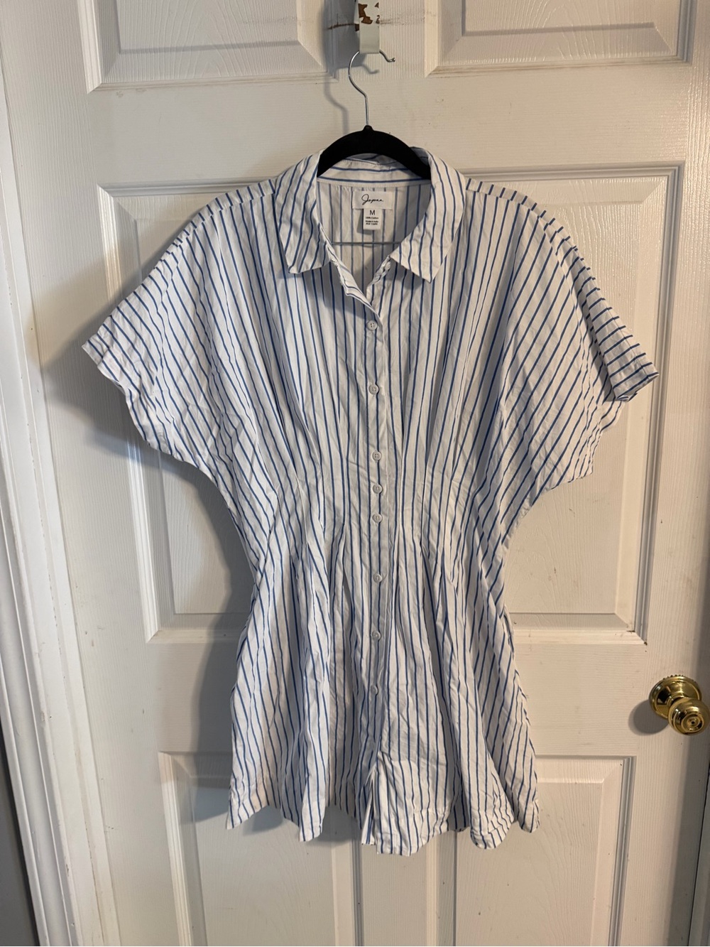 Japna White Mini Dress with Blue Stripes